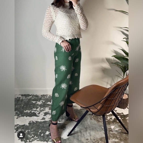Green Zara Khaki Wide Leg Embroidered
Culottes Plant Pants 🌿🌱🍃🌳 - Picture 4 of 6